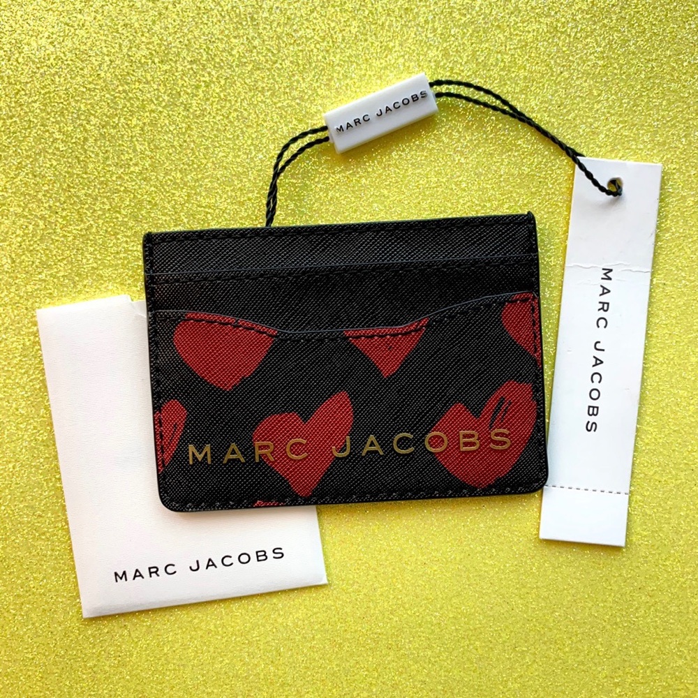 MARC JACOBS Black/Red Hearts Leather Card Case